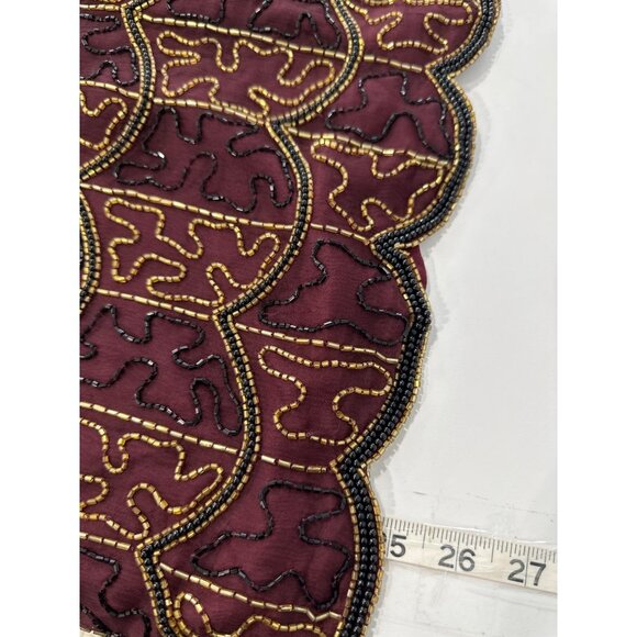 Stenay Fully Beaded Silk Blouse Size Large Brown Shoulder Pads Evening Top - Picture 5 of 6